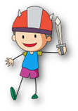 Rysunek chłopca z mieczem-zabawką w dłoni