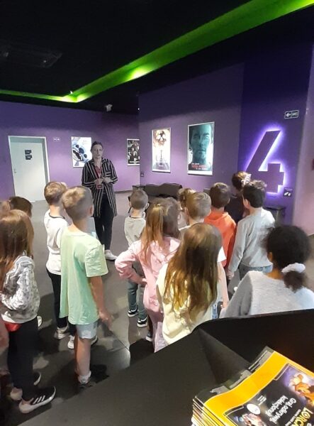 Misie uczestniczą w zajęciach filmowych.