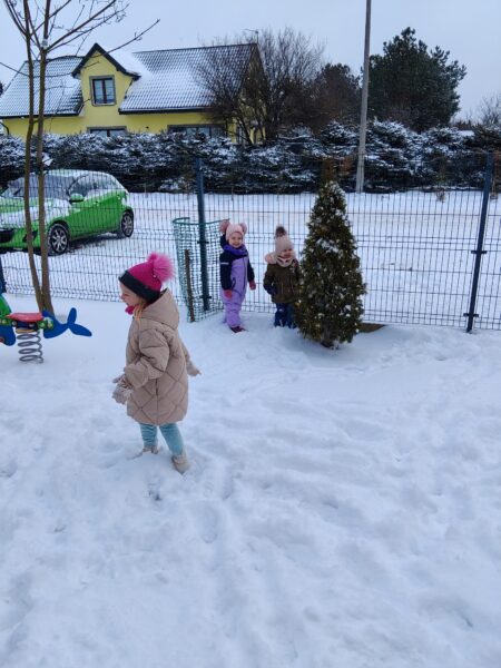 Misiowe harce na śniegu.