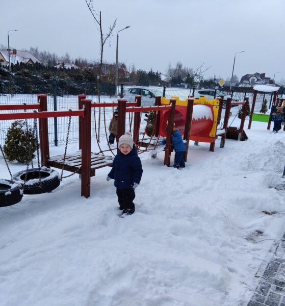 Misiowe harce na śniegu.