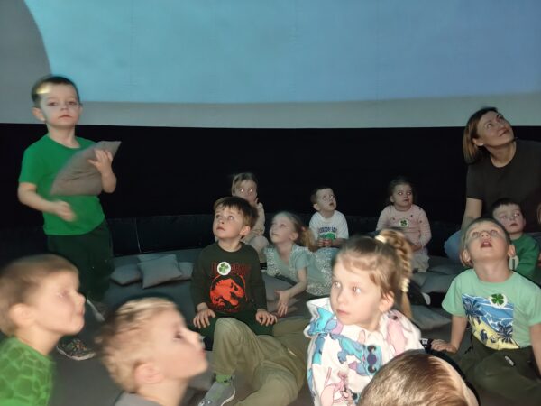 Misie poznają podwodny świat zwierząt podczas seansu filmowego.