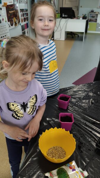 Hania i Marcela sadzą roślinki