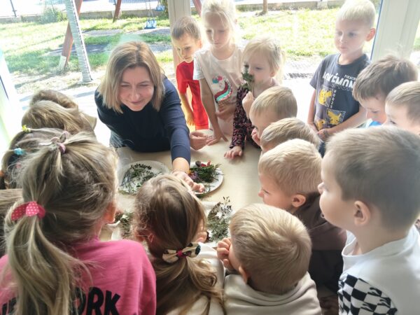 Misie biorą udział w warsztatach przyrodniczo - plastycznych.